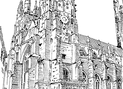 rysunek czarno-biały przedstawiający  canterbury cathedral