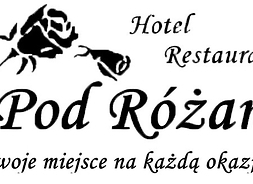 logo hotelu i restauracji „Pod Różami” z hasłem: Twoje miejsce na każdą okazję