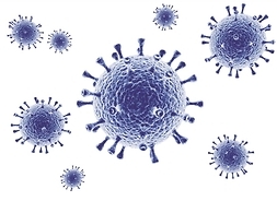 Wizualizacja wirusa grypy mającego kształt sfery z wyrostkami