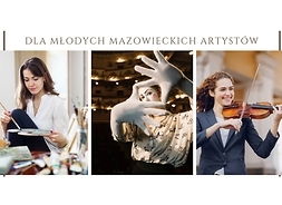 Infografika z napisem i trzema fotkami, na których trzy mode kobiety w akcji; plastyczka, tancerka i skrzypaczka.