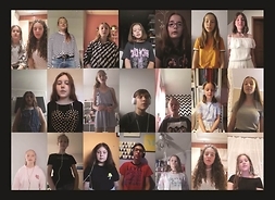 ekran komputera z widocznymi zdjęciami kilkunastu młodych osób, którzy śpiewaja albo grają