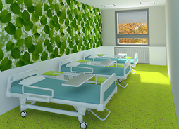 wizualizacja jednej z sal chorych Mazowieckiego Szpitala Wojewódzkiego „Drewnica