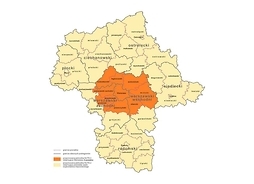 mapa przedstawiająca podział województwa mazowieckiego na dwie jednostki statystyczne NUTS 2, przyjęty przez Radę Ministrów (propozycja wstępnie zaakceptowana na posiedzeniu 3 listopada 2015 r.)