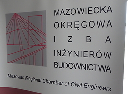 plakat z logo Mazowieckiej Okręgowej Izby Inżynierów Budownictwa