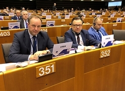 marszałek Adam Struzik podczas sesji plenarnej, wokół przestawiciele innych europejskich regionów