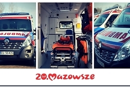 infografika, trzy ambulanse pogotowia ratuknowego, kolaż zdjęć