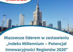 Treść: Województwo mazowieckie znalazło się na pierwszym miejscu zestawienia „Indeks Millennium – Potencjał Innowacyjności Regionów 2020”