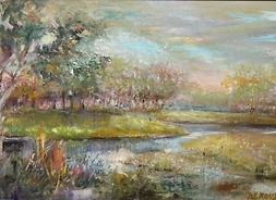 obraz Andrzeja Strzelczyka, meandrująca rzeka