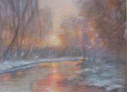 obraz Andrzeja Strzelczyka, rzeka zimą