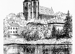 Katedra gnieźnieńska na Wzgórzu Lecha, jeden z rysunków Tadeusza Kurka, fot. zbiory autora