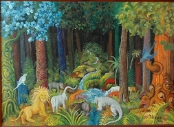 obraz przedstawiający zwierzęta w lesie
