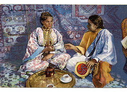 pocztówka z dwiema hinduskami przy herbacie