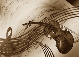 Obrazek abstrakcyjny ze skrzypcami i pięciolinią