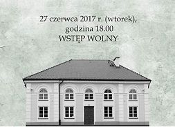 Plakat zapraszający na imprezę, przedstawiający budynek muzeum