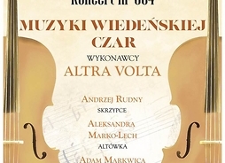 Plakat zapraszający na imprezę z rysunkiem dwojga skrzypiec