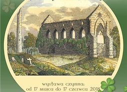 Plakat zapraszający na imprezę z rysunkiem ruin opactwa św. Patryka