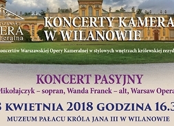 Plakat zapraszający na imprezę ze zdjęciem Pałacu w Wilanowie