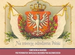 Plakat zapraszający na imprezę z reprodukcją przedwojennego plakatu z orłem białym i polskimi flagami