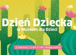 Plakat zapraszający na imprezę z motywem rysunkowym kwitnących kaktusów