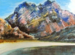 Obraz przedstawiający góry odbijające się w tafli jeziora