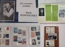 Zdjęcie przedstawia tablice ze zdjęciami i okładkami książek Marii Kownackiej