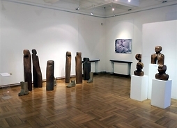 Ekspozycja we wnętrzach muzeum przedstawiająca ustawione na podłodze oraz na postumentach rzeźby.