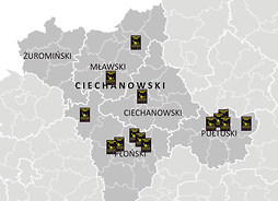 Mapka ilustrująca rozmieszczenie czarnych punktów w subregionie ciechanowskim