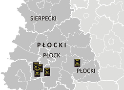 Mapka ilustrująca rozmieszczenie czarnych punktów w subregionie płockim