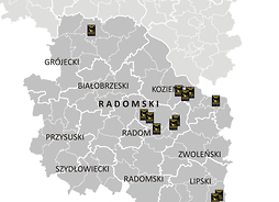 Mapka ilustrująca rozmieszczenie czarnych punktów w subregionie radomskim