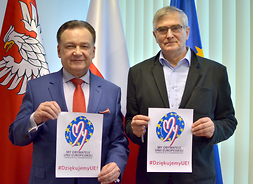 marszałek Adam Struzik i Olgierd Łukaszewicz prezes ZASP zachęcają do podziękowania UE